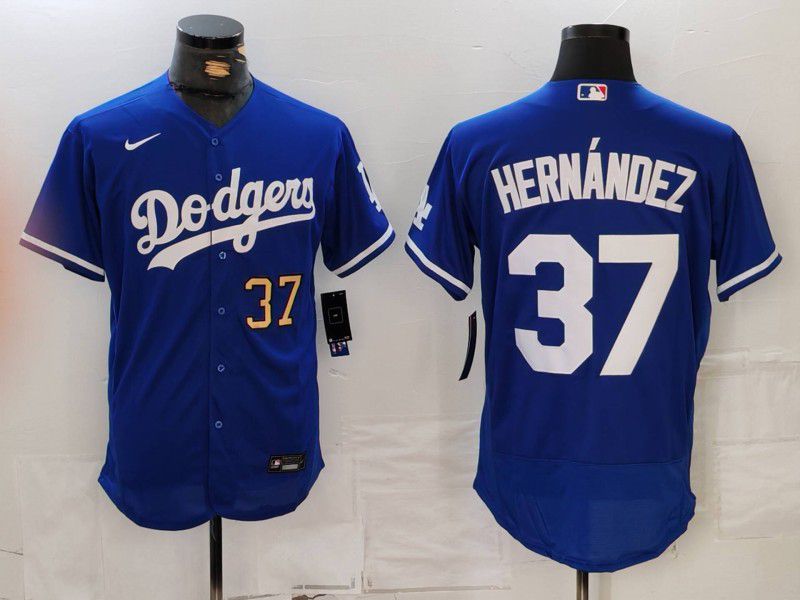 Men Los Angeles Dodgers #37 Hernandez Blue Nike Elite 2024 MLB Jersey style 7261